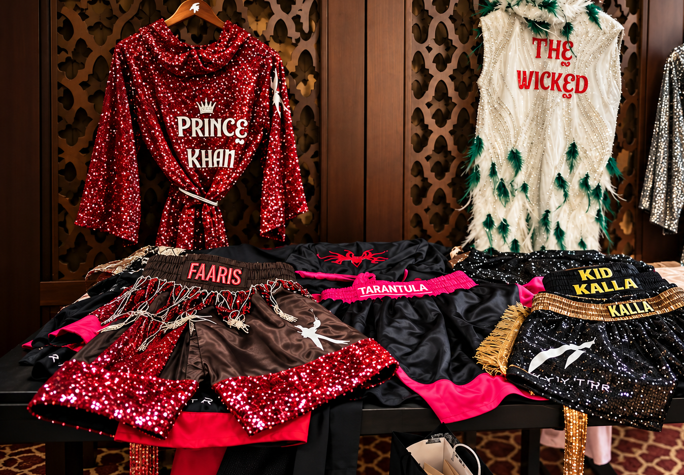 Extravagant walk out robes and shorts provided by Fight Stitch
